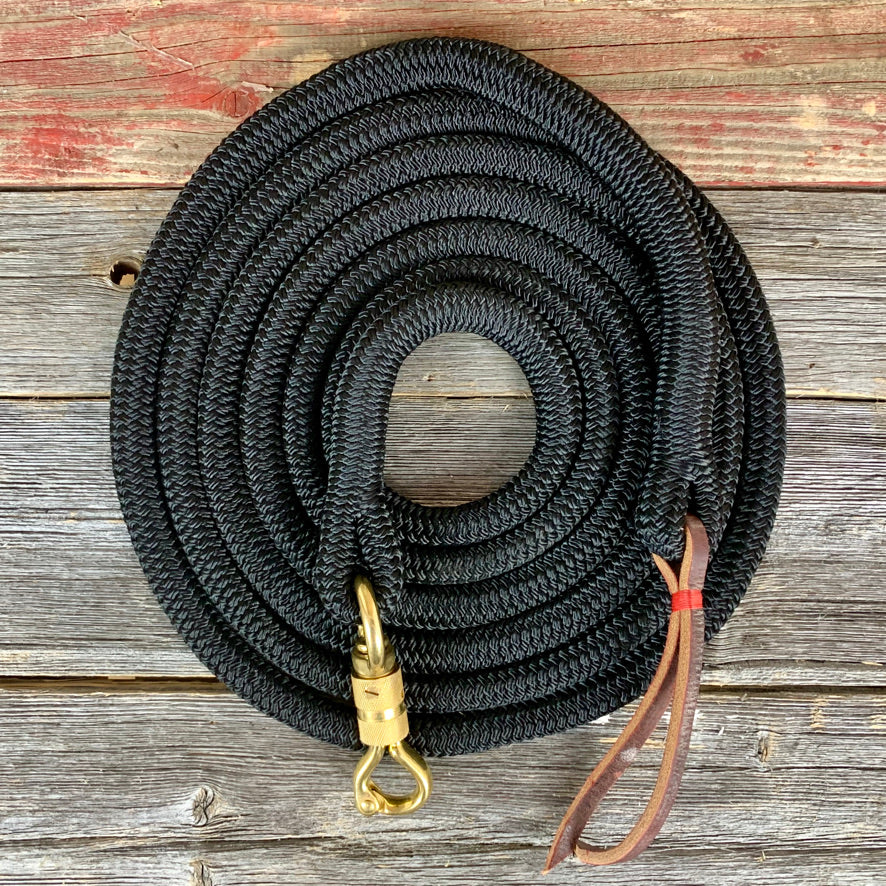 Cordes et Galop - longe éthologie - corde noir - attache de sécurité en laiton