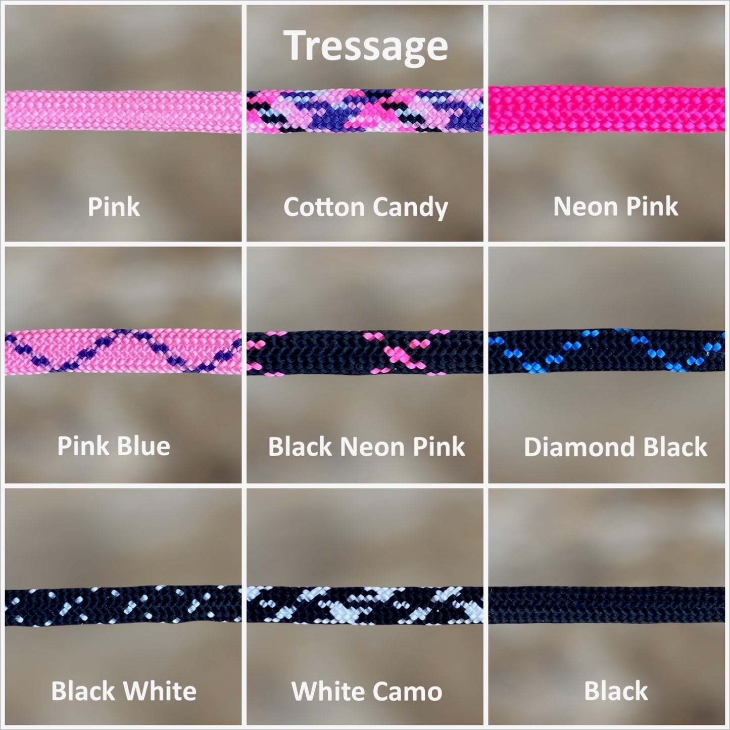 tressage - options couleurs - licou - licol - choix couleur - rose - noir - bleu - camo